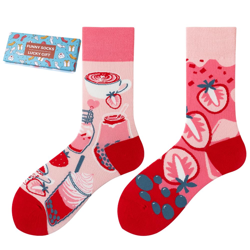 Strawberry Milk Tea Women Casual Calf Socks