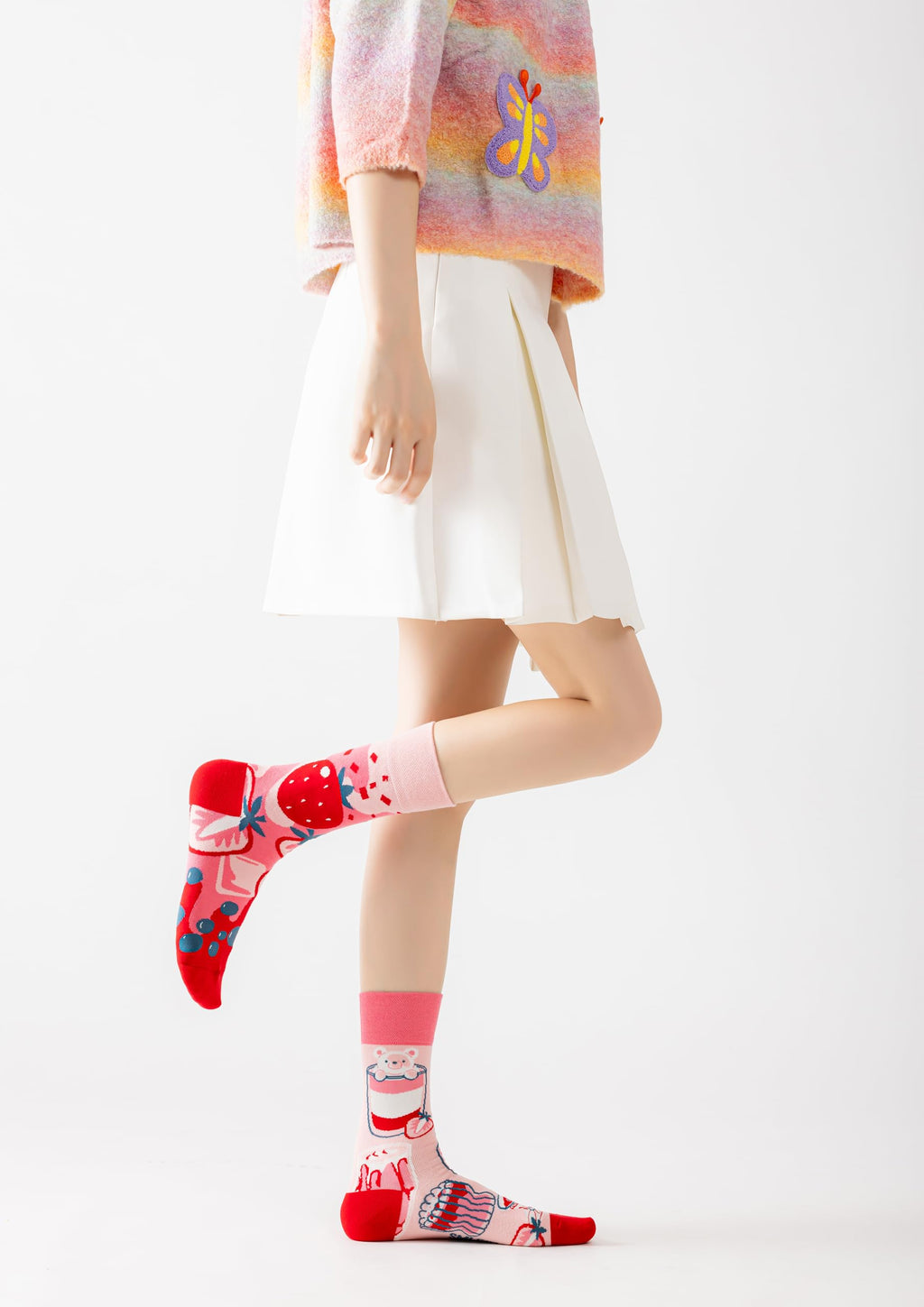 Strawberry Milk Tea Women Casual Calf Socks