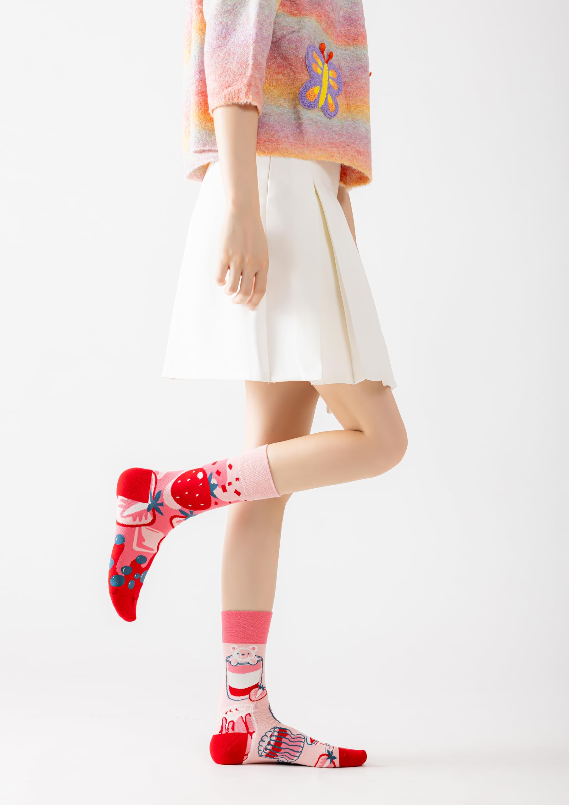 Strawberry Milk Tea Women Casual Calf Socks